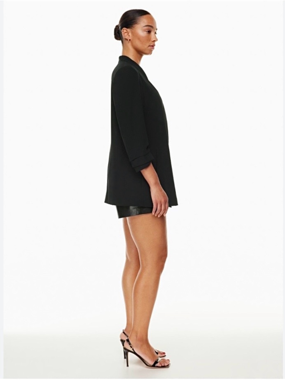 Aritzia Babaton 90s Power Hip Long Black Blazer 10 Ruched Sleeve Elevated Basic - Picture 6 of 16